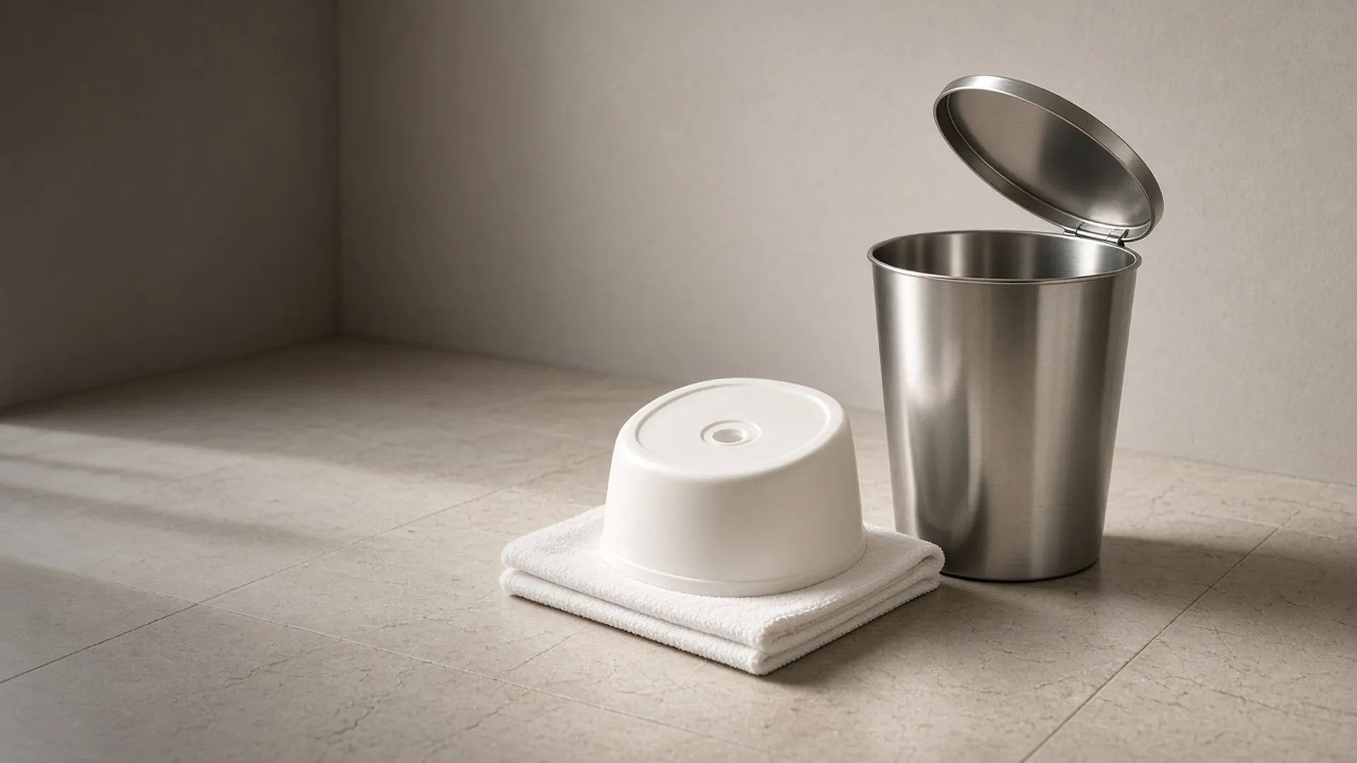 A clean inner bucket drying beside its can