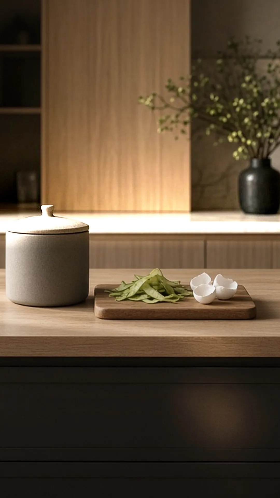 A lidded compost caddy beside vegetable peelings